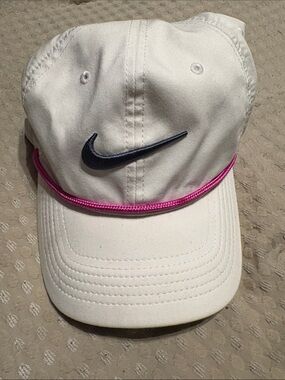 Nike  White Hat with Pink Trim and Navy Swoosh